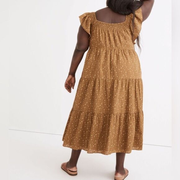 NWT Madewell Daisy Stitch Ruffle Sleeve Flowy Midi Dress Weathered Olive Size 2X - Picture 4 of 15